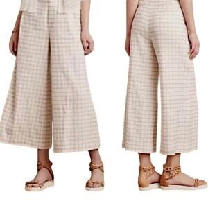 Anthropologie elevenses 14 linen embroidered pleated culottes P3 2925